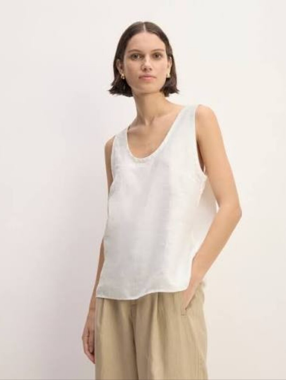 Everlane Tank Top Womens Linen White Scoop Neck Shirt European NEW